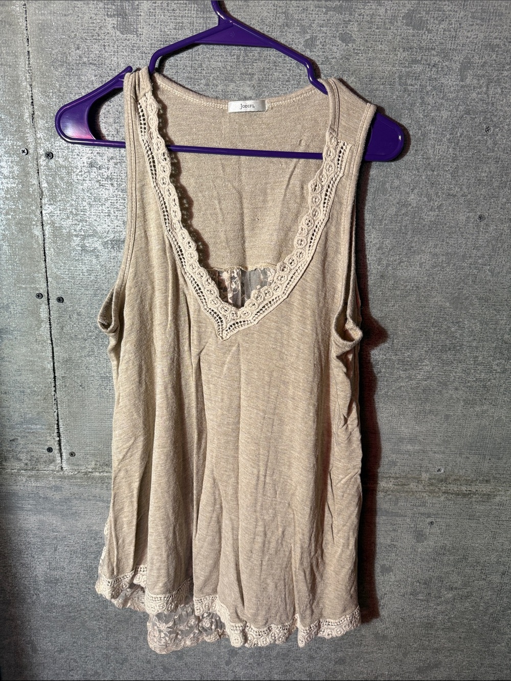 Joules Neutral Beige Lace-Trim V-Neck Tank Top